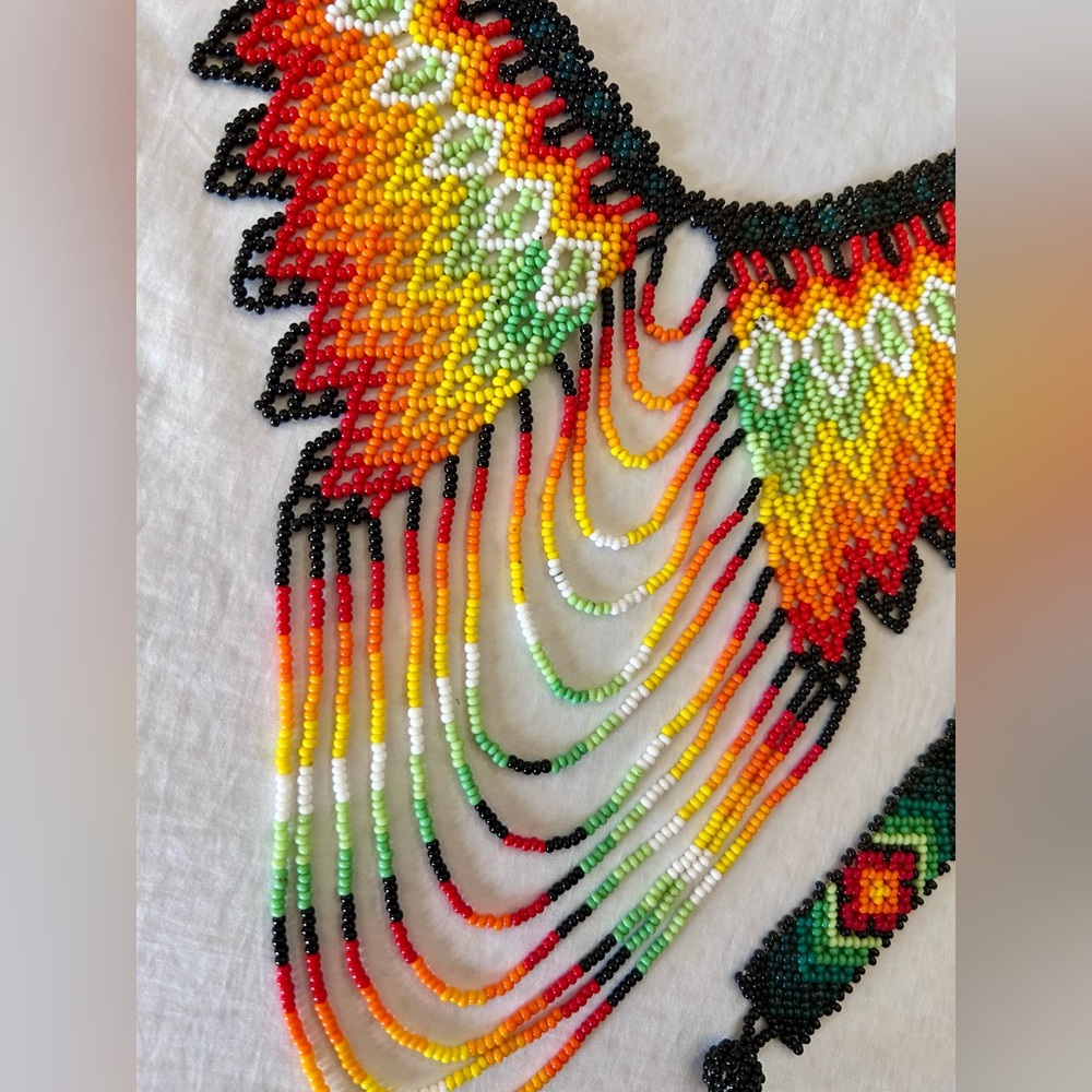 NEW Gorgeous Huichol Seed Bead Necklace Mexican Handmade - Picture 2 of 6
